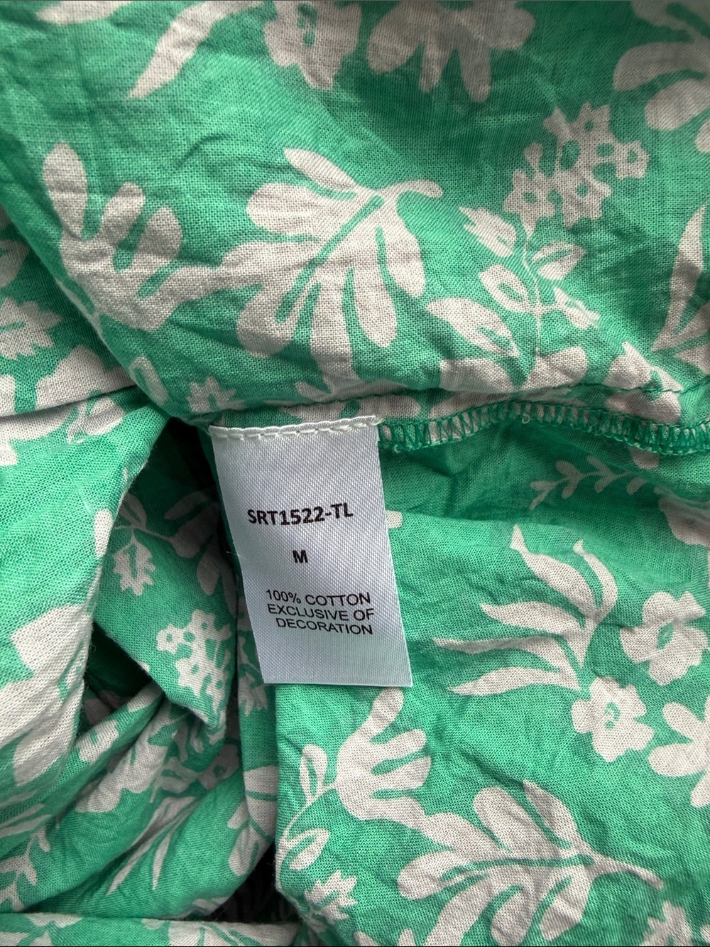 THML women’s  Green Floral Smocked Blouse all cotton crochet sleeve M - Picture 5 of 5